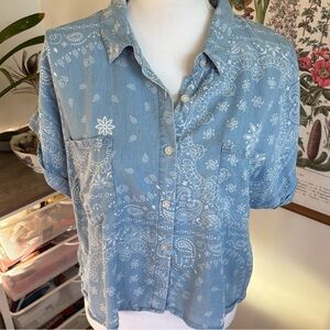 Blue Bandana Button-Up Women's Top XL
